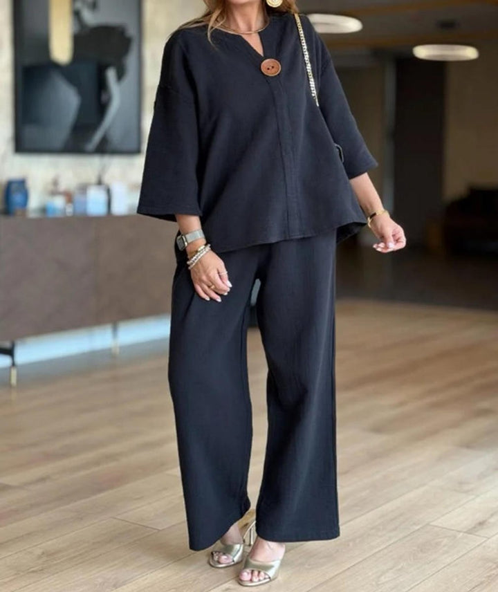 Millie | Women's Linen Three-Quarter Sleeve Wide-Leg Co-ord Set