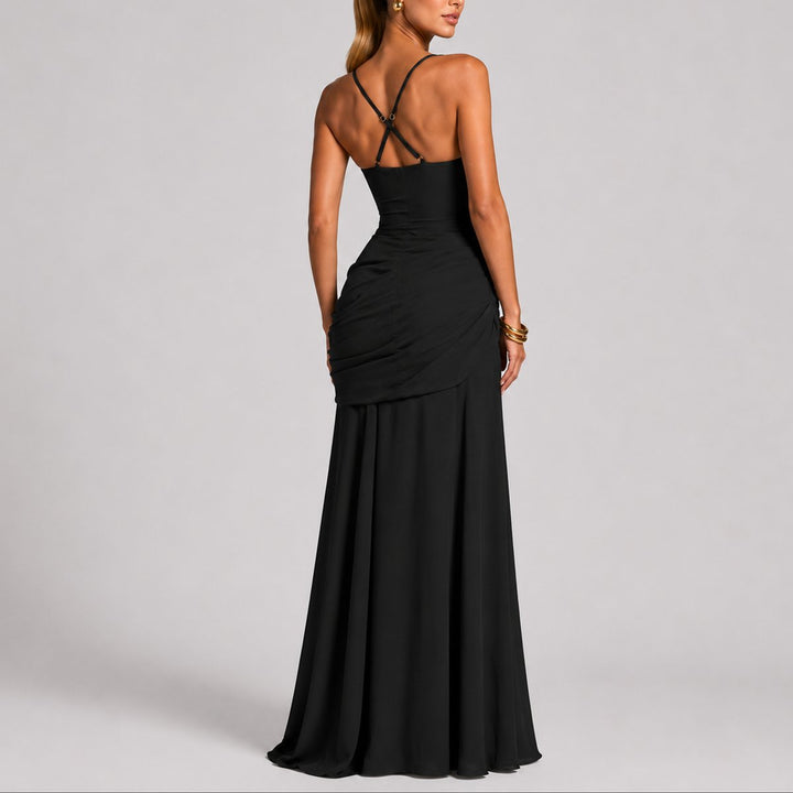 Women's Ruched Square-Neck Maxi Fall Wedding Guest Dress