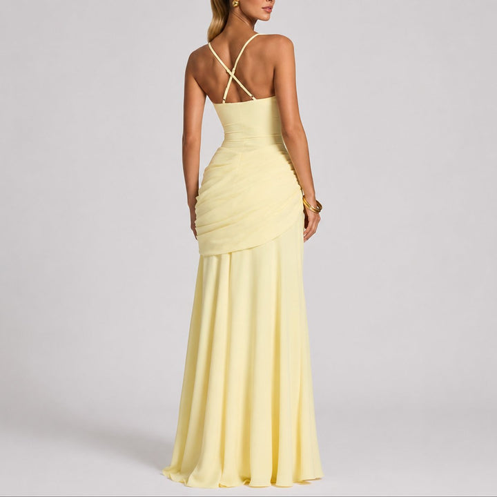 Women's Ruched Square-Neck Maxi Fall Wedding Guest Dress