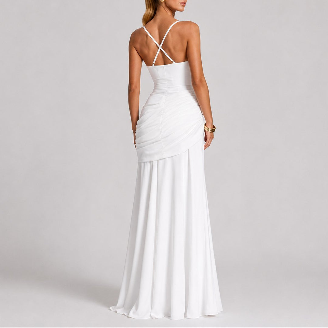 Women's Ruched Square-Neck Maxi Fall Wedding Guest Dress