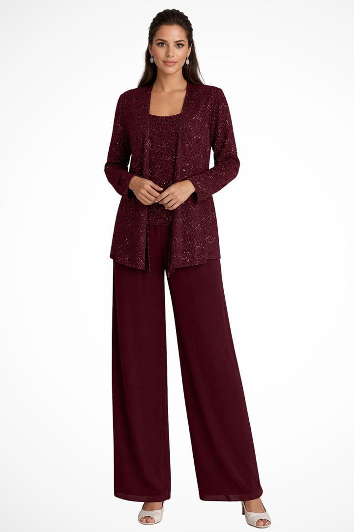 Charlotte | Women's Sequin Open Front Wide-Leg Three-Piece Trouser Set
