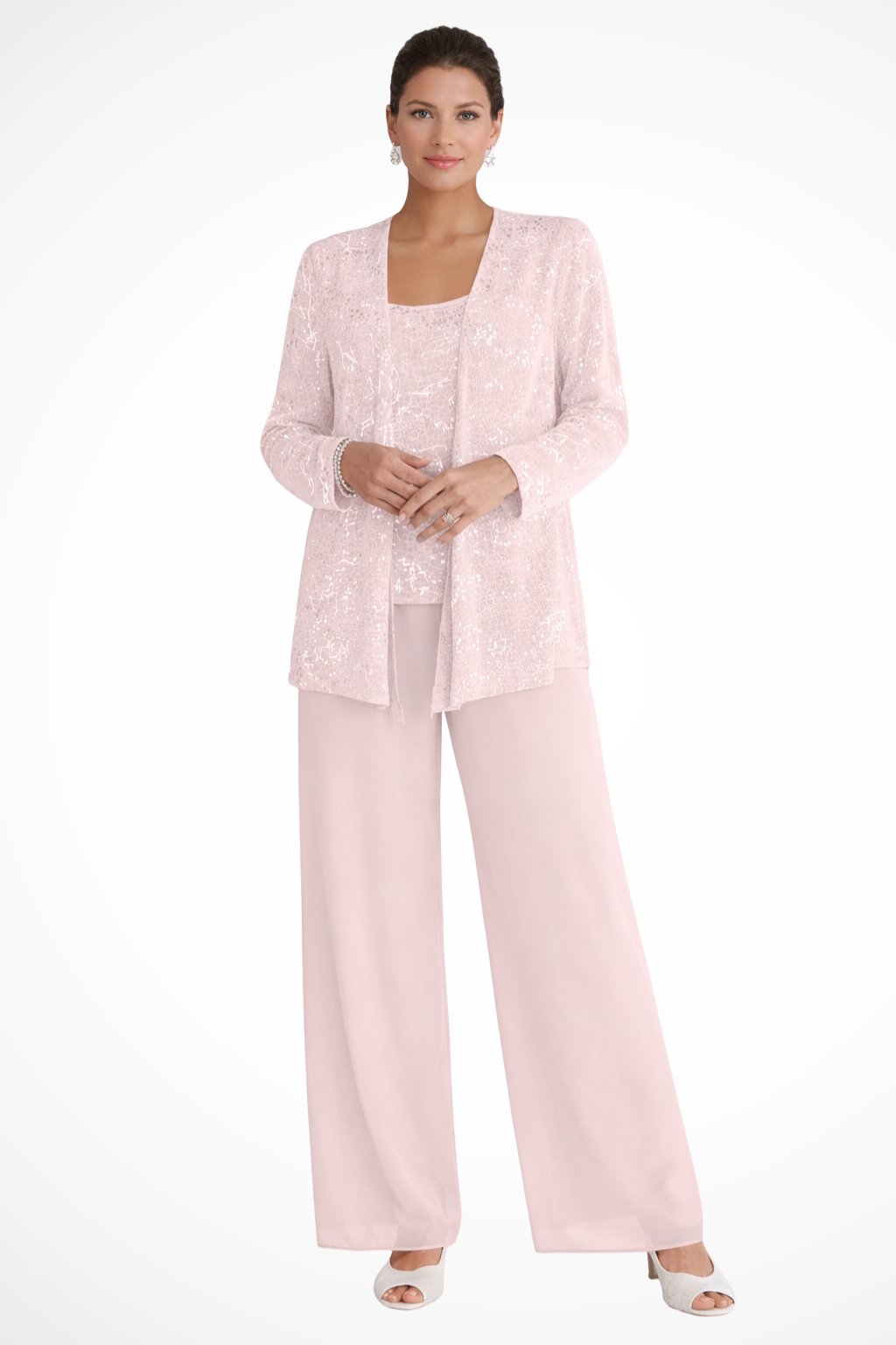 Charlotte | Women's Sequin Open Front Wide-Leg Three-Piece Trouser Set
