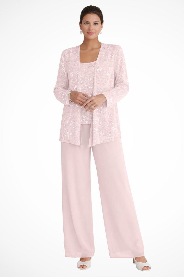Charlotte | Women's Sequin Open Front Wide-Leg Three-Piece Trouser Set