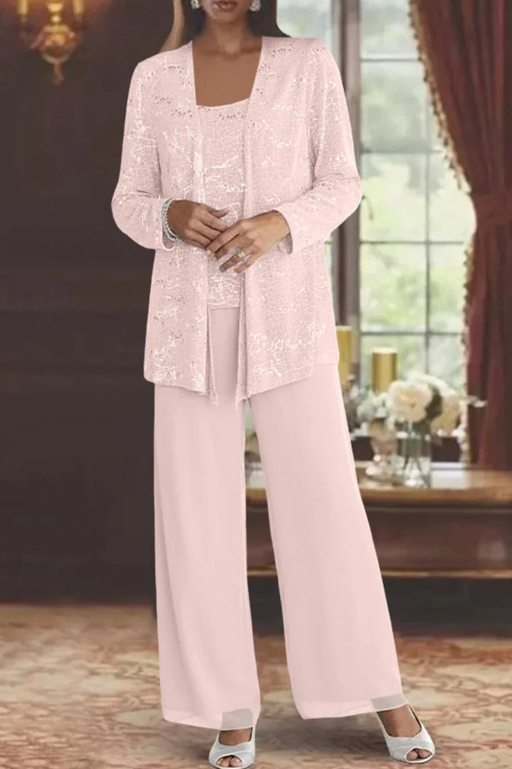 Charlotte | Women's Sequin Open Front Wide-Leg Three-Piece Trouser Set