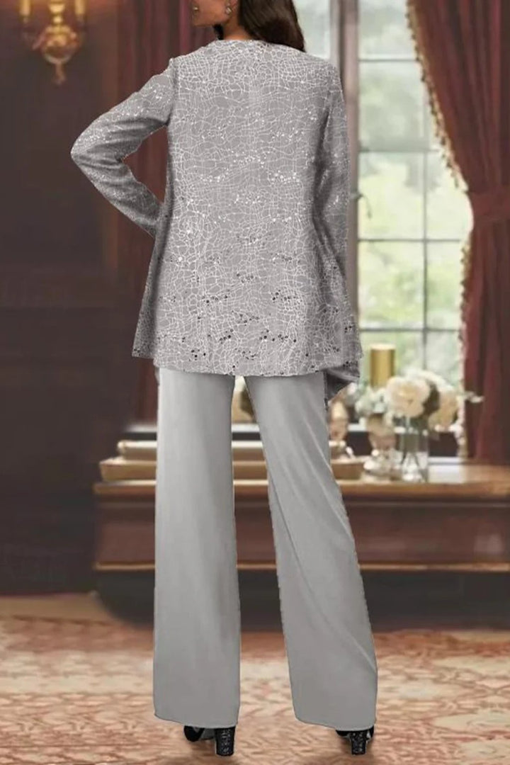 Charlotte | Women's Sequin Open Front Wide-Leg Three-Piece Trouser Set