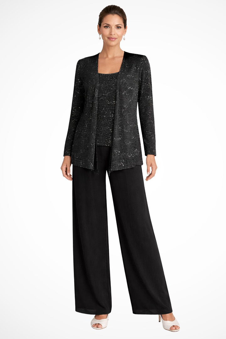 Charlotte | Women's Sequin Open Front Wide-Leg Three-Piece Trouser Set