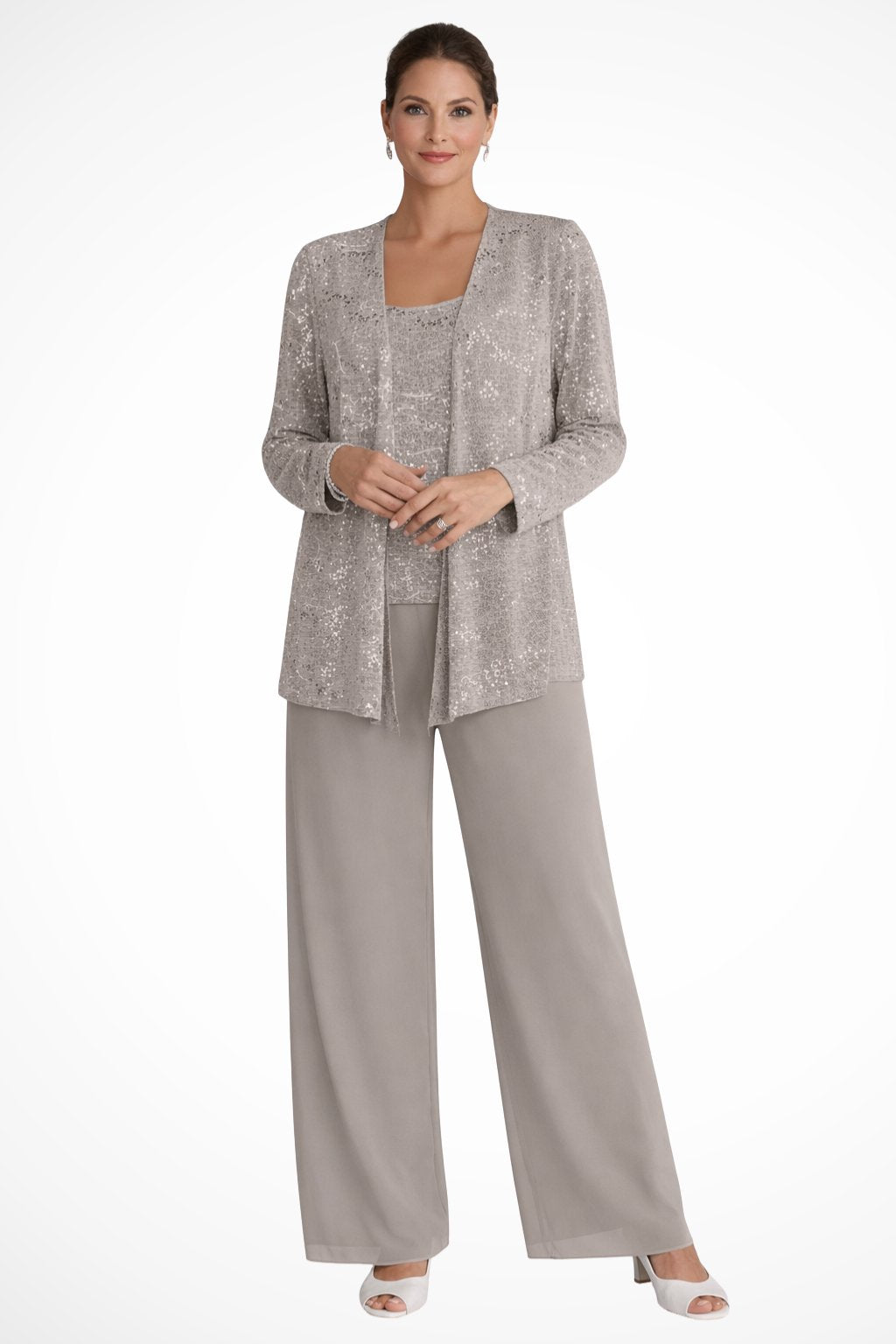 Charlotte | Women's Sequin Open Front Wide-Leg Three-Piece Trouser Set