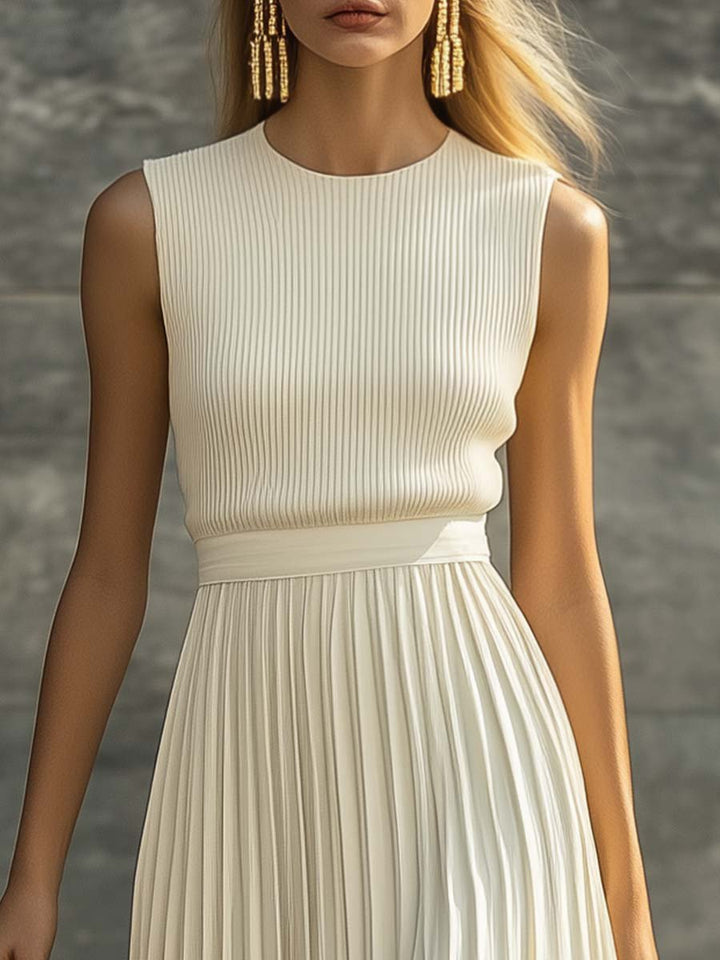 Maud │ Women's Sleeveless Knit Bodice Pleated Maxi Dress