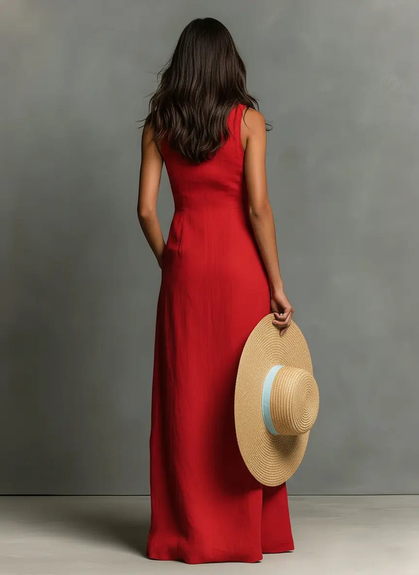 Victoria │ Women's Linen Button Front Collared Maxi Dress For Summer