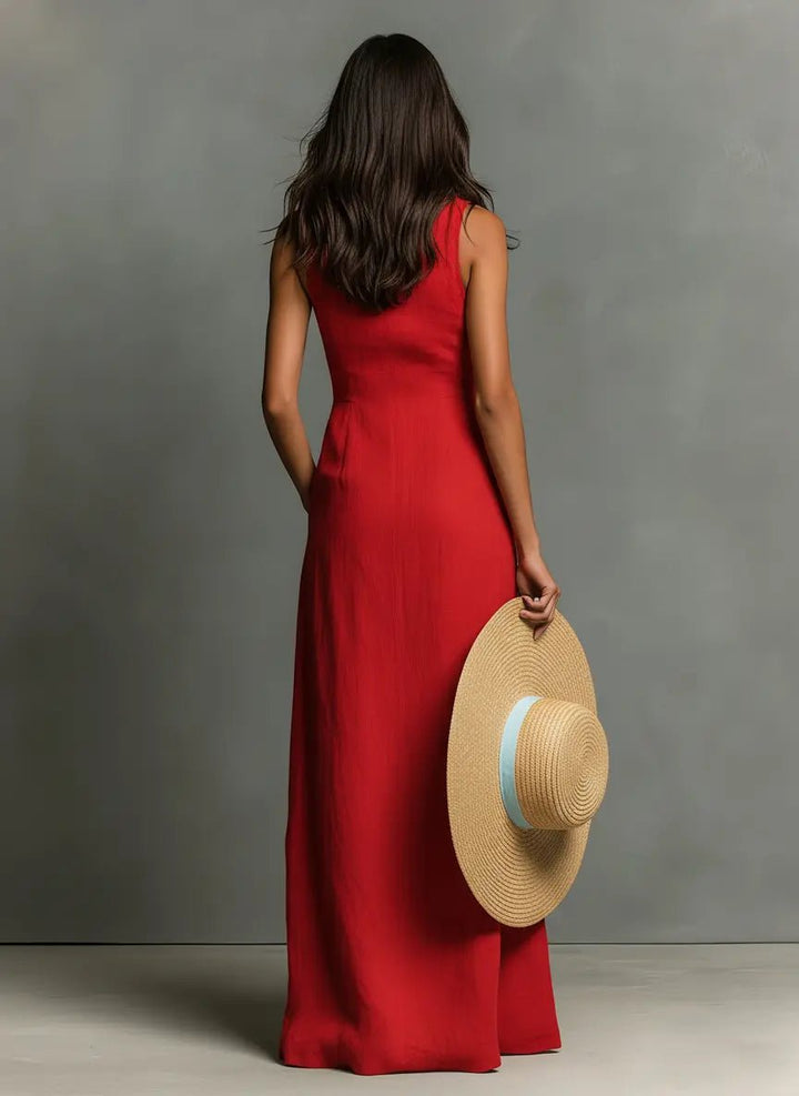 Victoria │ Women's Linen Button Front Collared Maxi Dress For Summer