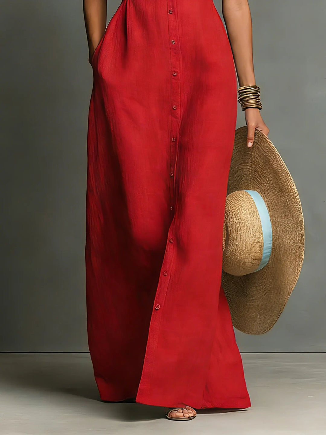 Victoria │ Women's Linen Button Front Collared Maxi Dress For Summer
