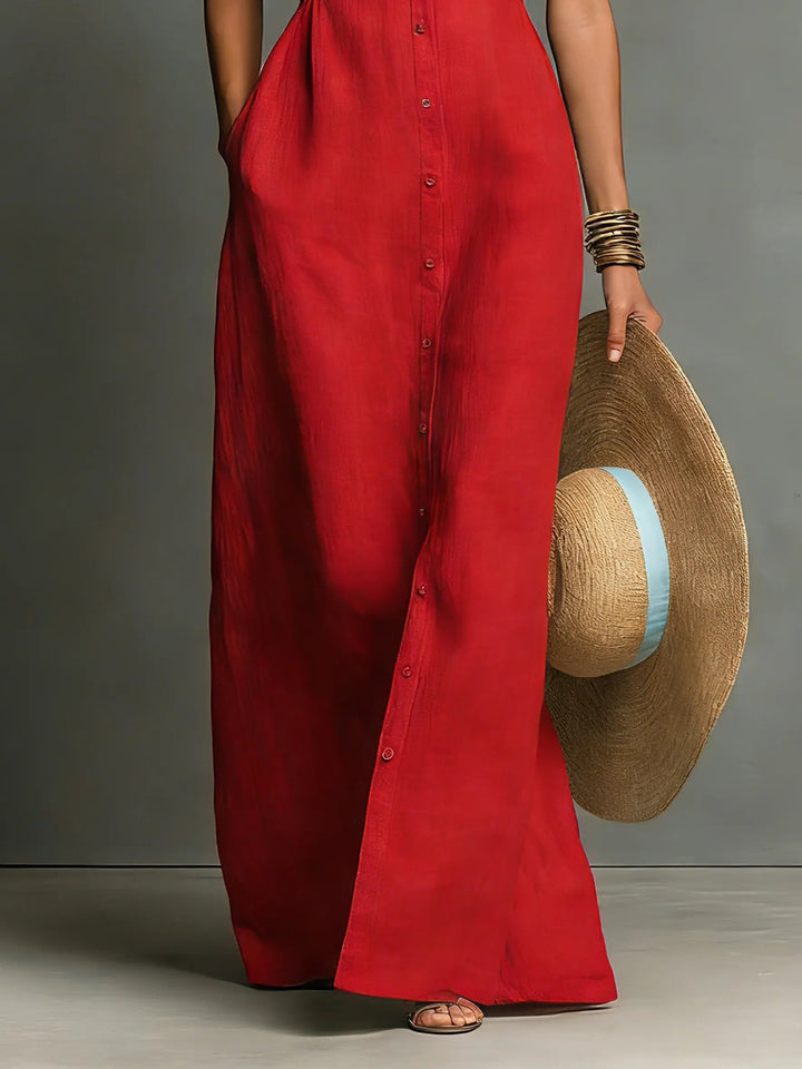 Victoria │ Women's Linen Button Front Collared Maxi Dress For Summer