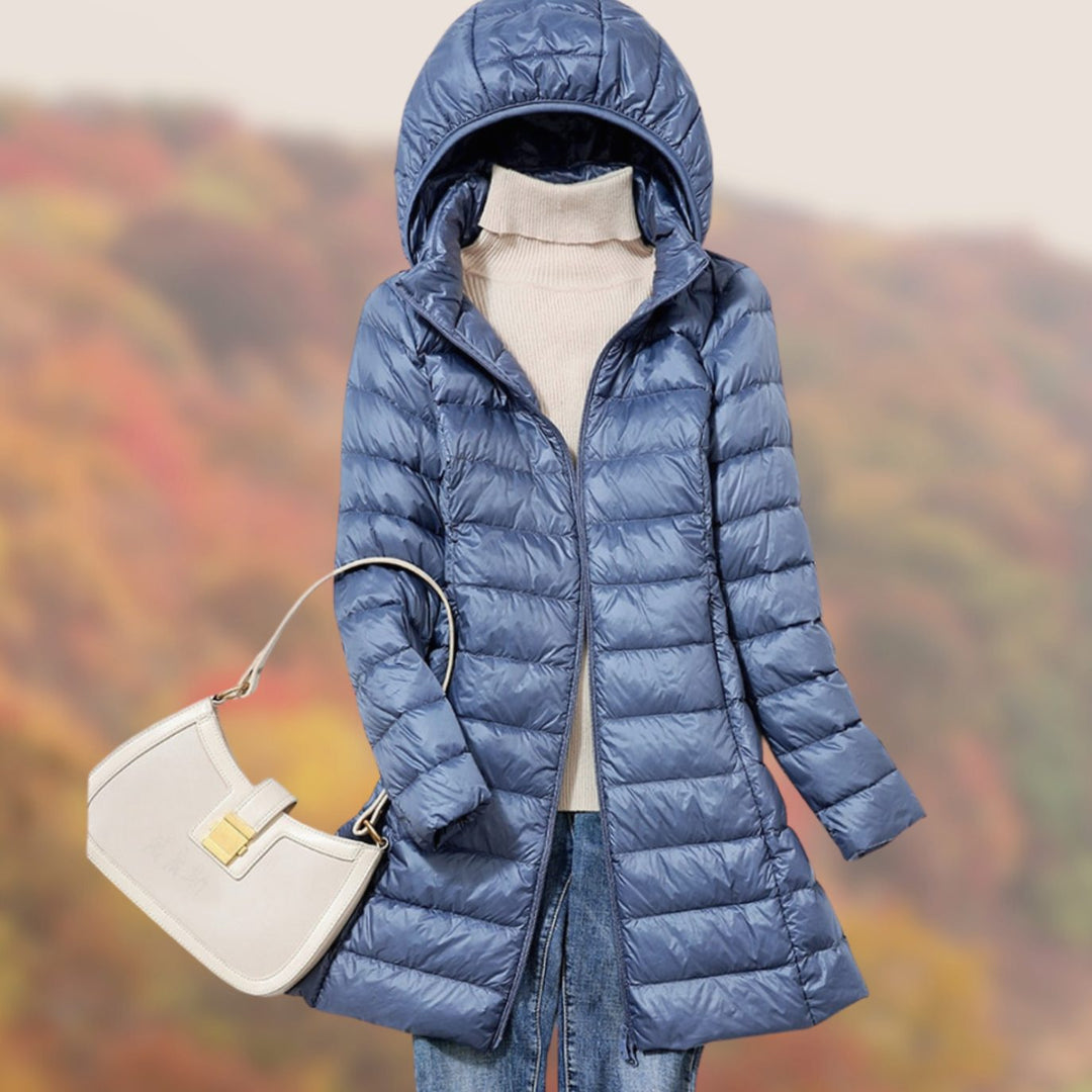 Women's Slim-Fit Hooded Long Puffer Jacket - Blue