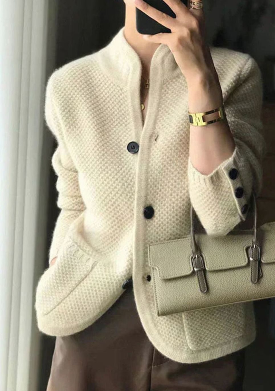 Women's Stand-Collar Button-Up Knit Cardigan Sweater