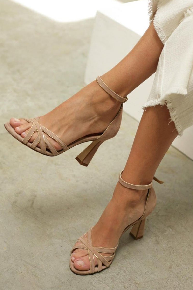 Flora │ Women's Strappy Block Heel Sandals With Ankle Strap And Open Toe