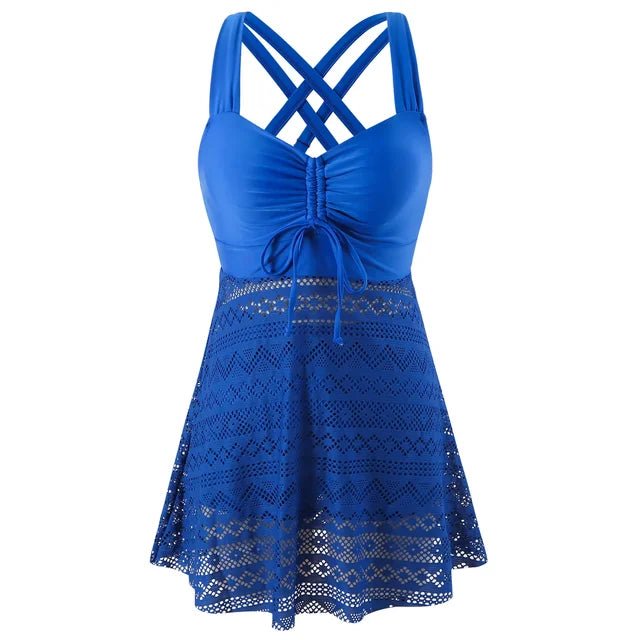 Esther │ Women's Tankini Swimwear With Mesh Skirt Overlay And Ruched Front