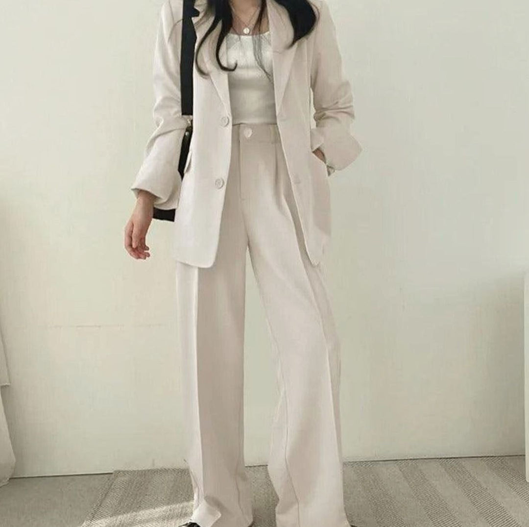 Women's Tailored Long Blazer High-Waist Trouser Suit Set