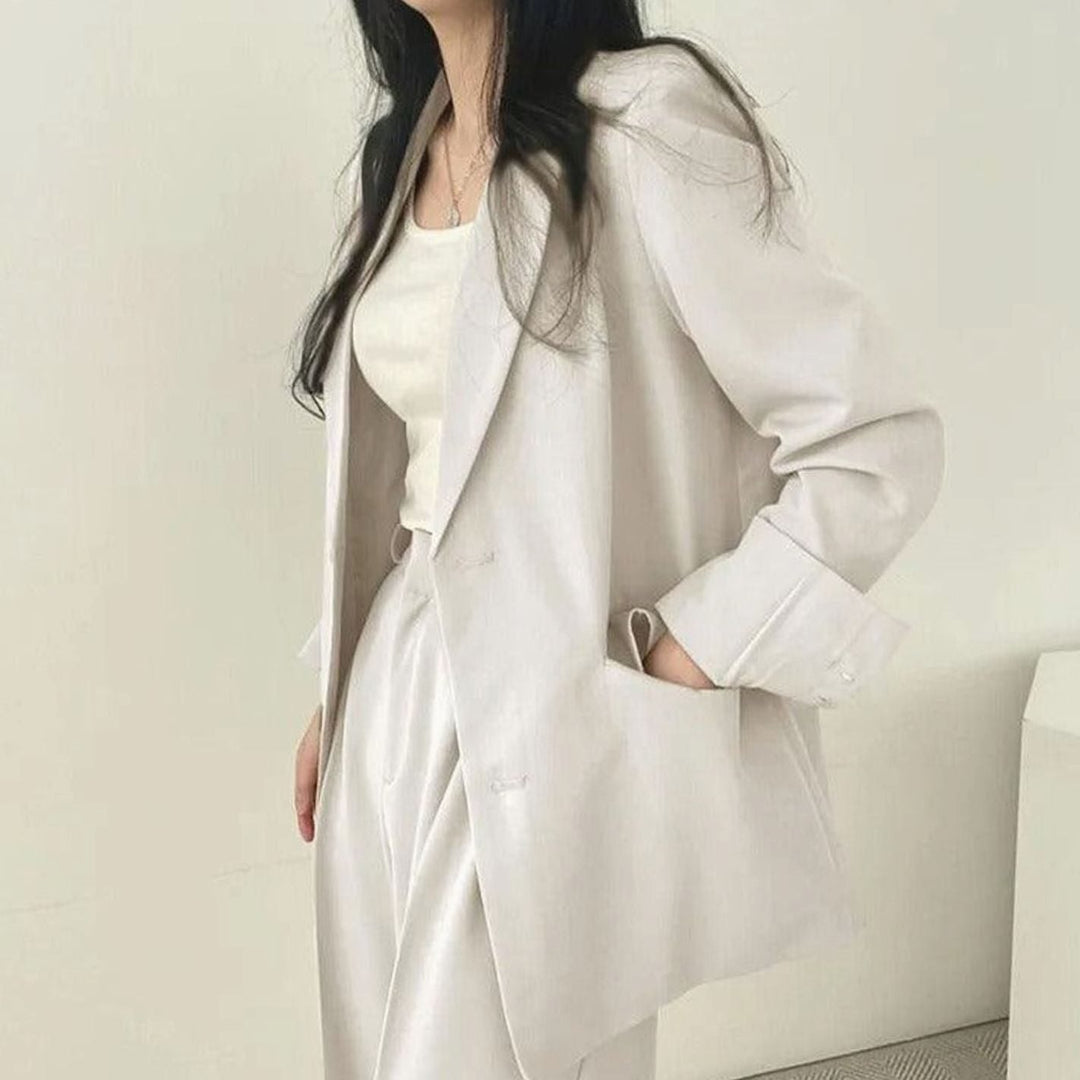 Women's Tailored Long Blazer High-Waist Trouser Suit Set