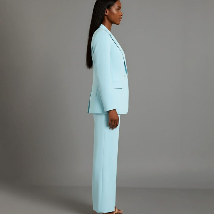 Women's Tailored Single-Button Wide-Leg Blazer Suit Set - Turquoise