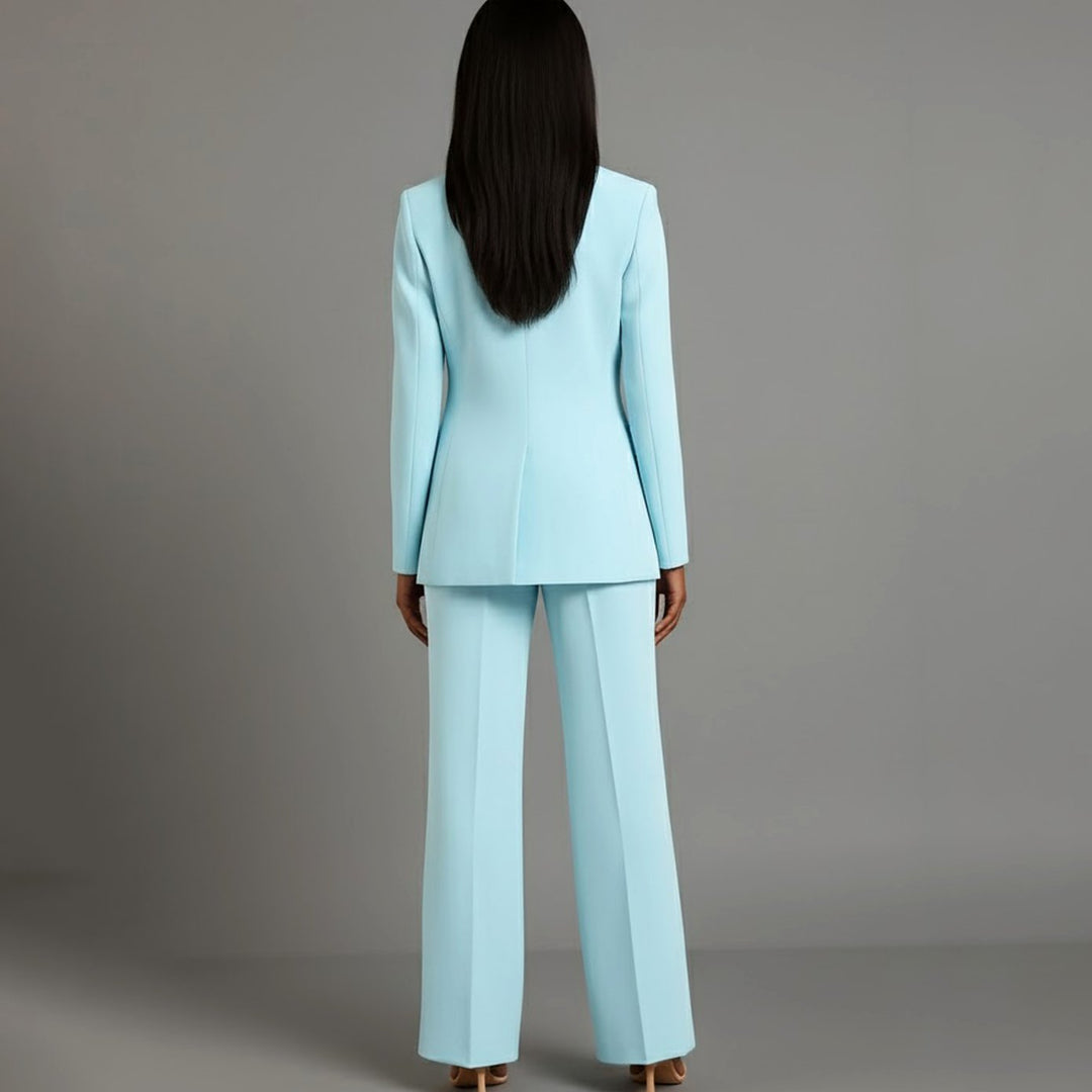Women's Tailored Single-Button Wide-Leg Blazer Suit Set