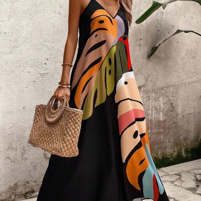 Olive │ Women's Tropical Print Sleeveless Maxi Dress For Summer