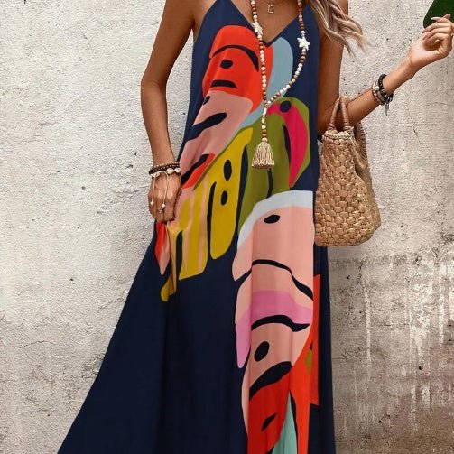 Olive │ Women's Tropical Print Sleeveless Maxi Dress For Summer