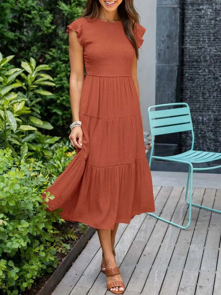 Emma │ Women's Ruffle Sleeve Tiered Midi Dress For Summer