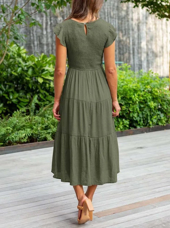 Emma │ Women's Ruffle Sleeve Tiered Midi Dress For Summer