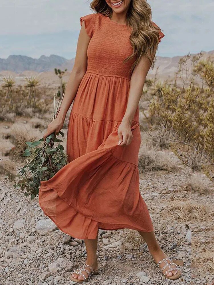 Emma │ Women's Ruffle Sleeve Tiered Midi Dress For Summer