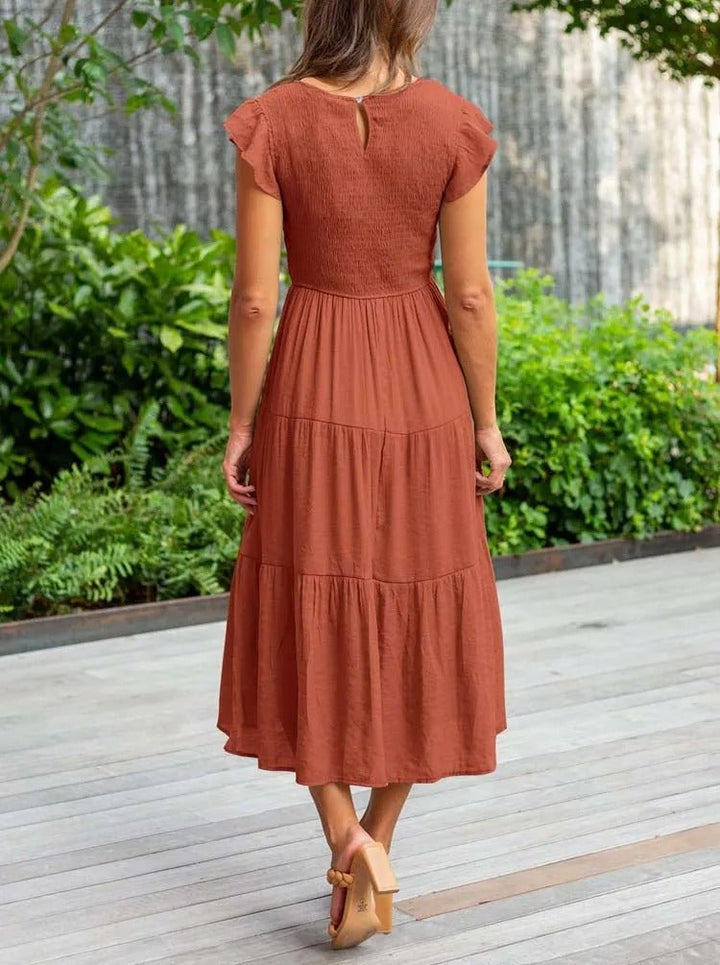 Emma │ Women's Ruffle Sleeve Tiered Midi Dress For Summer