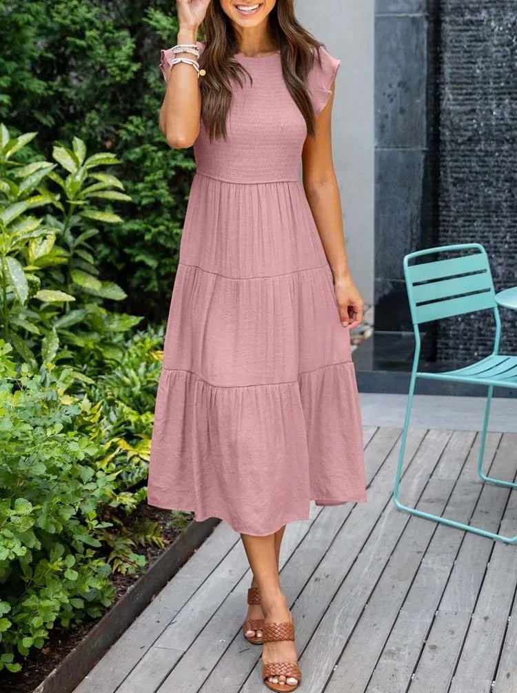 Emma │ Women's Ruffle Sleeve Tiered Midi Dress For Summer
