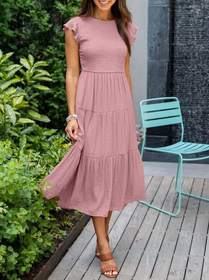 Emma │ Women's Ruffle Sleeve Tiered Midi Dress For Summer