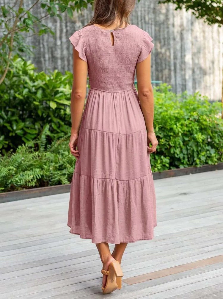 Emma │ Women's Ruffle Sleeve Tiered Midi Dress For Summer