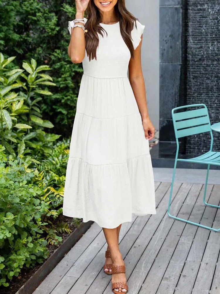 Emma │ Women's Ruffle Sleeve Tiered Midi Dress For Summer