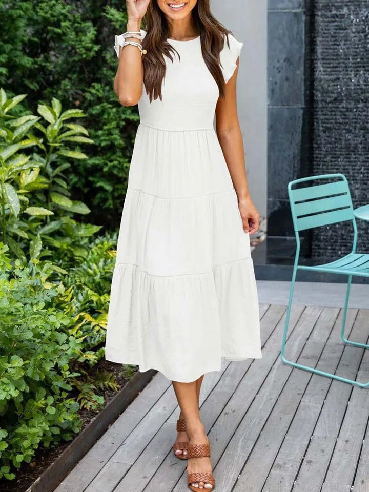 Emma │ Women's Ruffle Sleeve Tiered Midi Dress For Summer