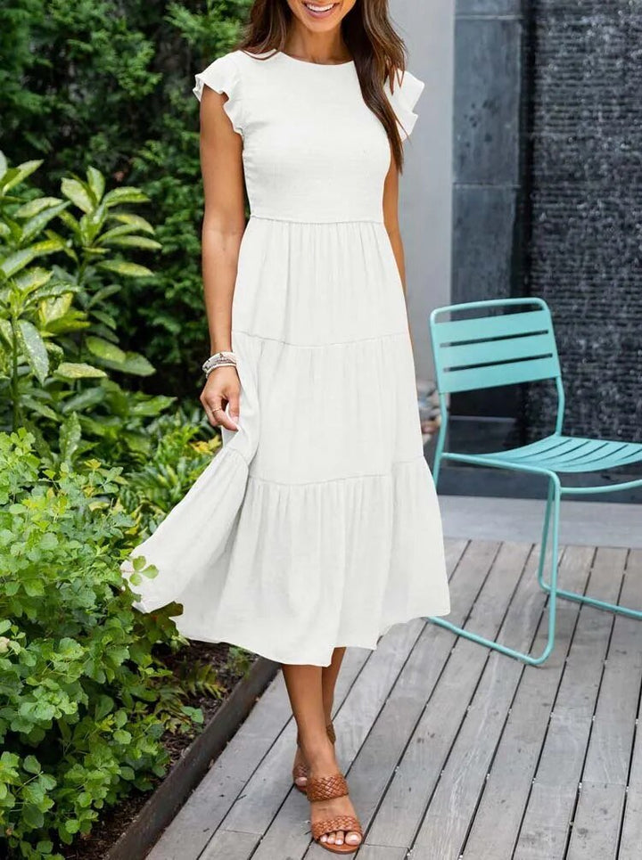 Emma │ Women's Ruffle Sleeve Tiered Midi Dress For Summer