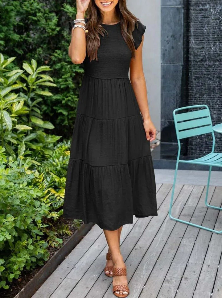 Emma │ Women's Ruffle Sleeve Tiered Midi Dress For Summer