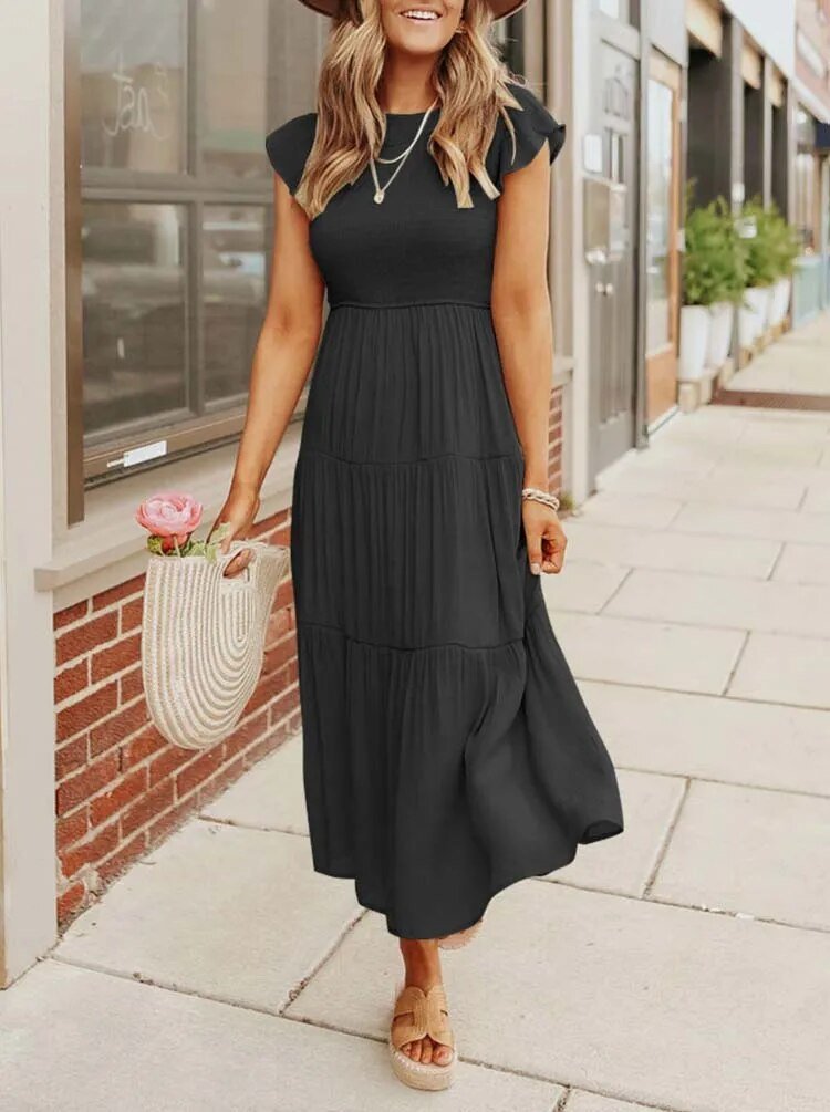 Emma │ Women's Ruffle Sleeve Tiered Midi Dress For Summer
