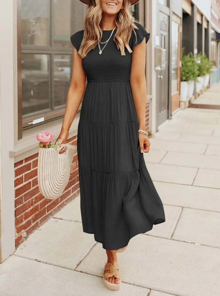 Emma │ Women's Ruffle Sleeve Tiered Midi Dress For Summer