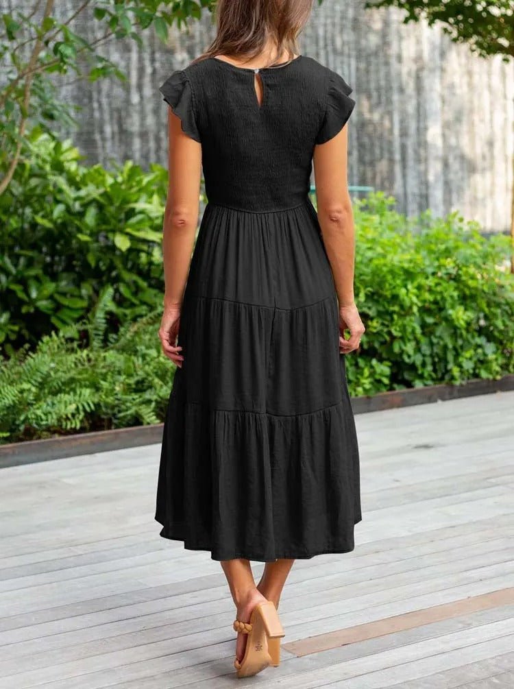 Emma │ Women's Ruffle Sleeve Tiered Midi Dress For Summer