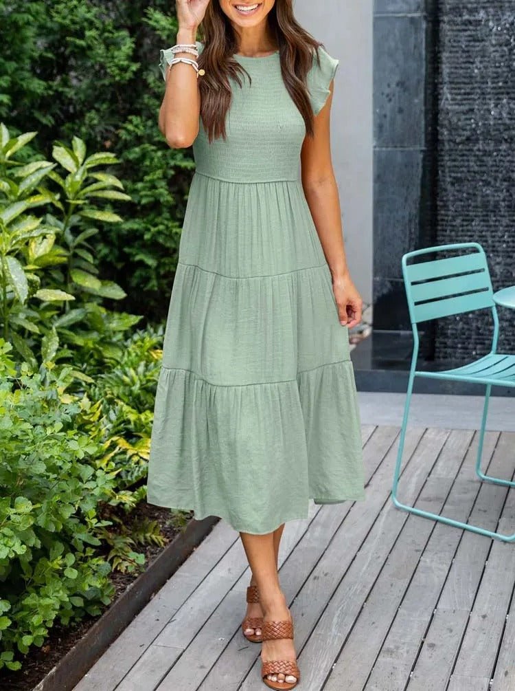 Emma │ Women's Ruffle Sleeve Tiered Midi Dress For Summer
