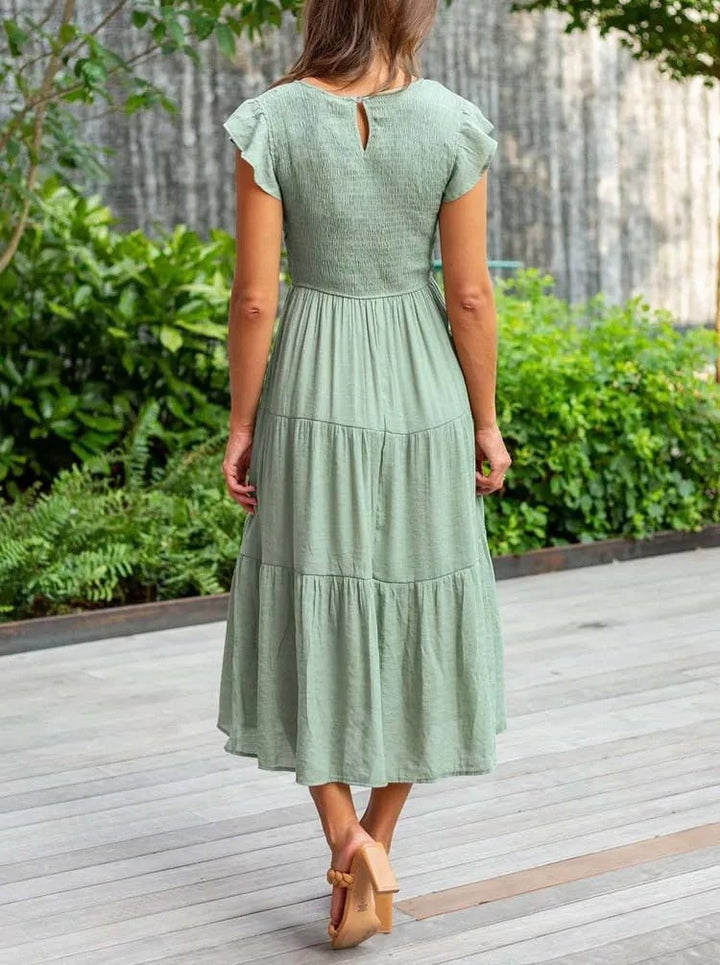 Emma │ Women's Ruffle Sleeve Tiered Midi Dress For Summer