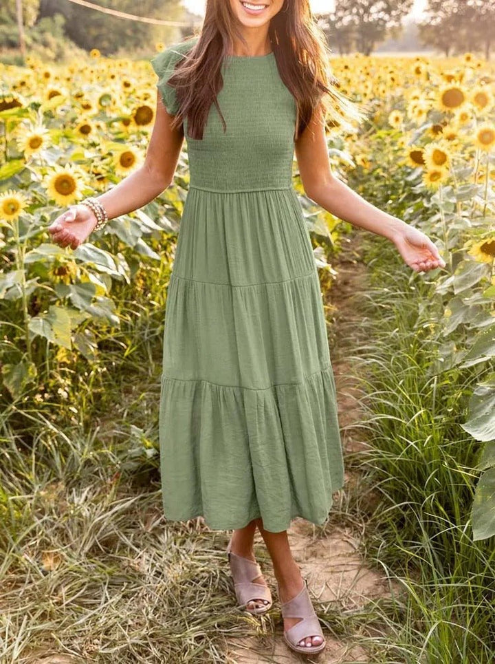 Emma │ Women's Ruffle Sleeve Tiered Midi Dress For Summer