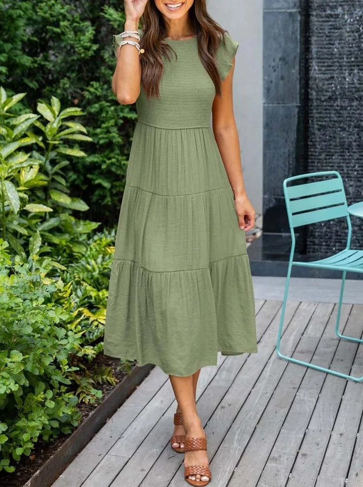 Emma │ Women's Ruffle Sleeve Tiered Midi Dress For Summer