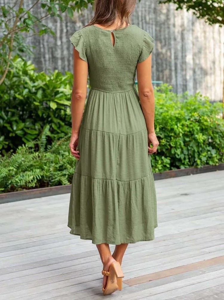 Emma │ Women's Ruffle Sleeve Tiered Midi Dress For Summer