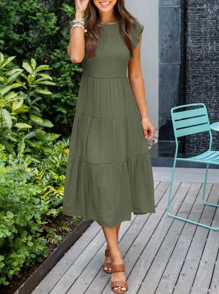 Emma │ Women's Ruffle Sleeve Tiered Midi Dress For Summer