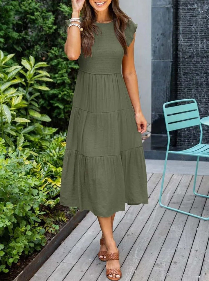 Emma │ Women's Ruffle Sleeve Tiered Midi Dress For Summer