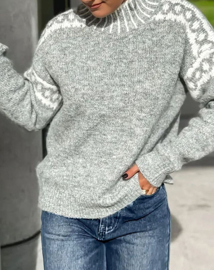Women's Turtleneck Patterned Relaxed-Fit Knit Sweater