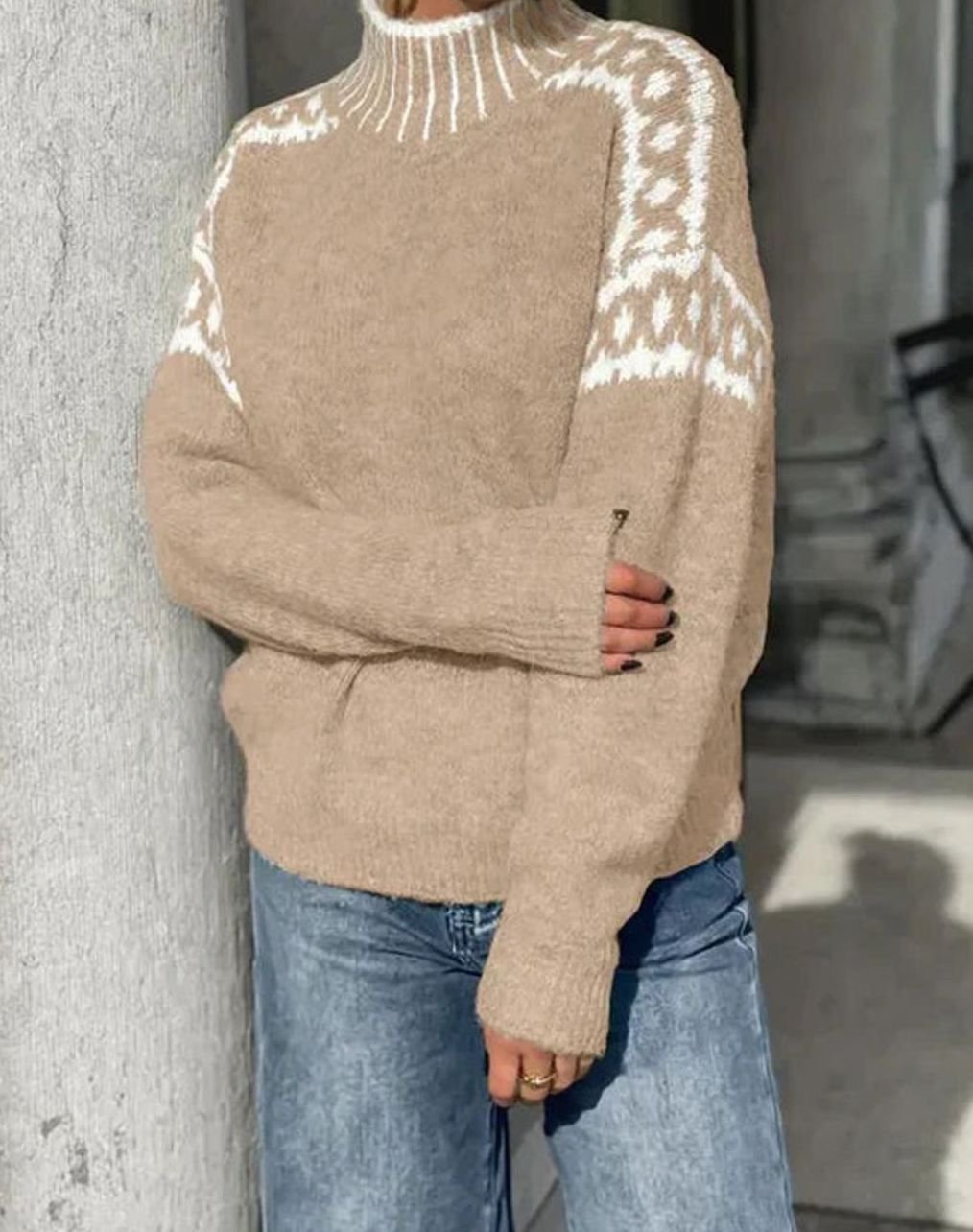 Women's Turtleneck Patterned Relaxed-Fit Knit Sweater