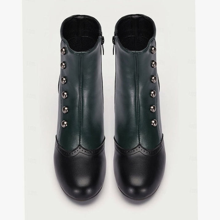 Women's Two-Tone Vintage Buttoned Spool-Heel Ankle Boots